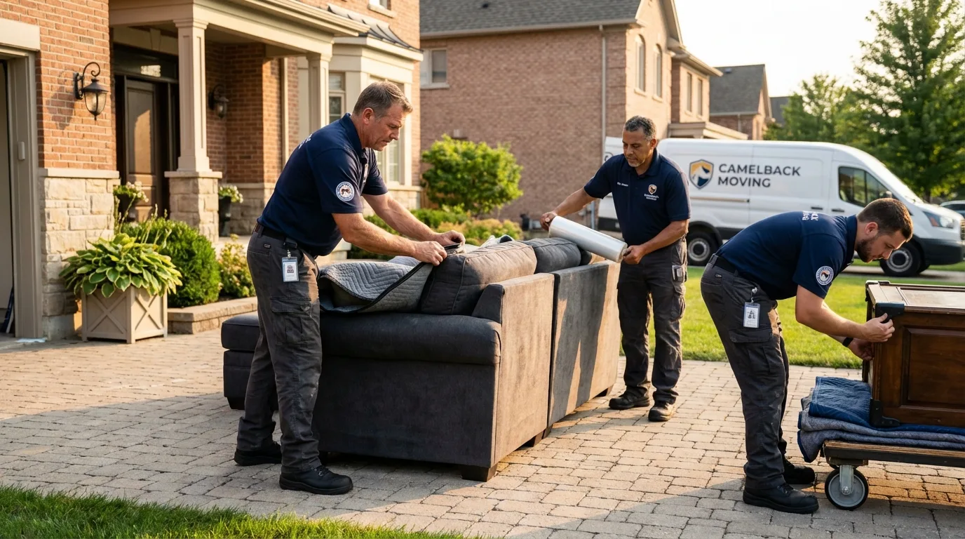 Large estate moving crew wrapping furniture in Granby, MA